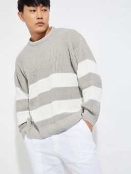 max - Beige Men Knit Striped Sweater