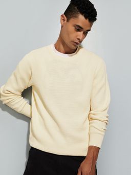 max - Off White Men Solid Regular Fit Sweater