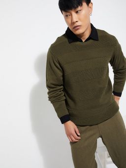 max - Green Men Textured Knit Sweater