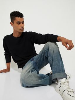 max - Black Men Textured Knit Sweater