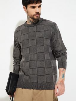 max - Grey Men Checked Oversized Sweater