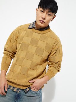 max - Yellow Men Checked Oversized Sweater