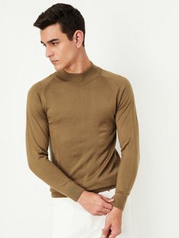 max - Yellow Men Solid High Neck Sweater
