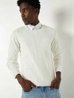 max - Off White Men Slim Fit Knit Sweater