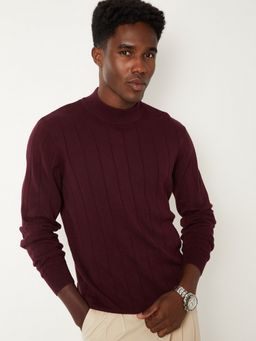max - Maroon Men Knit Slim Fit Sweater