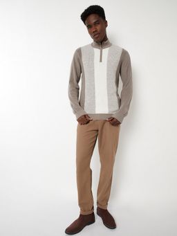 max - Beige Men Colour Block Sweater