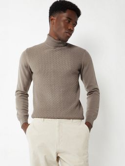 max - Beige Men Knit Turtle Neck Sweater