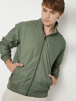 max - Beige Men Solid Bomber Jacket