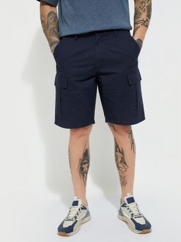 max - Navy Blue Men Textured Cargo Shorts