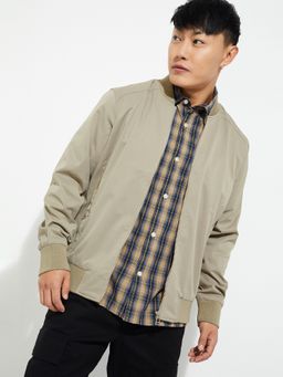 max - Beige Men Solid Jacket