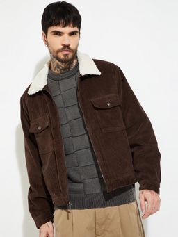 max - Brown Men Corduroy Winter Jacket