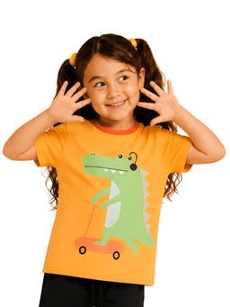 PILOLO - Orange Printed Round Neck T-Shirt
