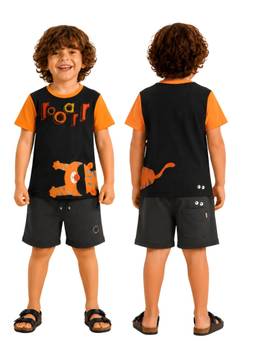 PILOLO - Black Animal Print Round Neck T-Shirt