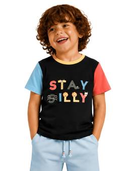 PILOLO - Black Typography Round Neck T-Shirt