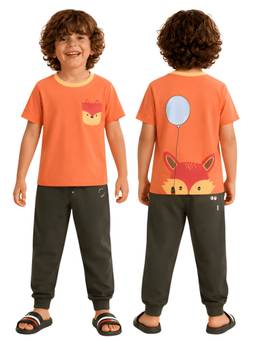 PILOLO - Orange Animal Print Round Neck T-Shirt