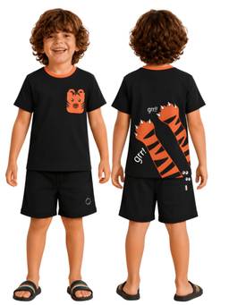 PILOLO - Black Animal Print Round Neck T-Shirt
