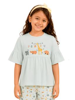 PILOLO - Green Printed Round Neck Top