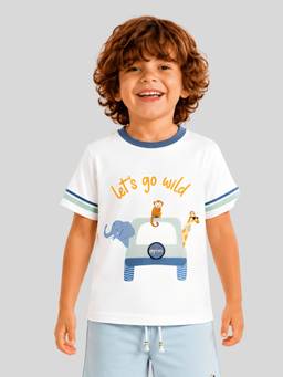 PILOLO - White Printed Round Neck T-Shirt