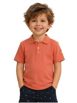 PILOLO - Orange Solid/Plain Collar Neck Polo T-Shirt