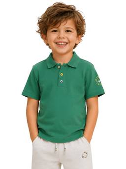 PILOLO - Green Solid/Plain Collar Neck Polo T-Shirt