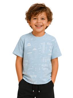 PILOLO - Blue Printed Round Neck T-shirt