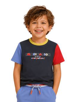 PILOLO - Navy Blue Typography Round Neck T-shirt