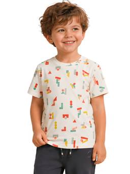 PILOLO - Cream Printed Round Neck T-shirt