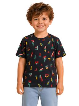 PILOLO - Black Printed Round Neck T-shirt