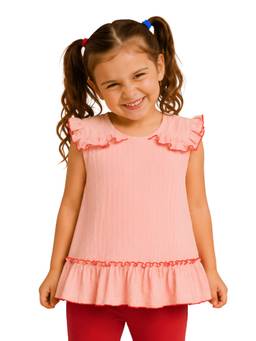 PILOLO - Pink Textured Round Neck Top