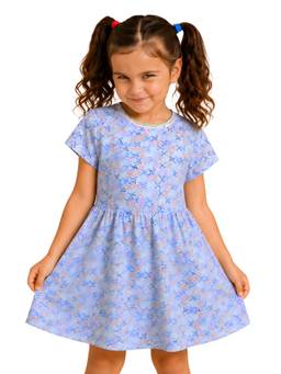 PILOLO - Blue Printed Round Neck Dress