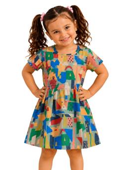 PILOLO - Multi-Color Printed Round Neck Dress