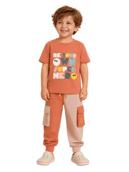 PILOLO - Orange Typography Round Neck Co-ord Set