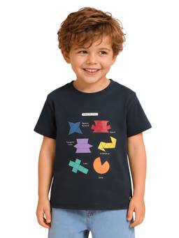 PILOLO - Navy Blue Printed Round Neck T-Shirt