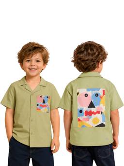PILOLO - Green Printed Collar Neck Shirt