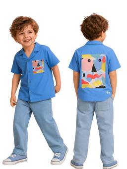 PILOLO - Blue Printed Collar Neck Shirt