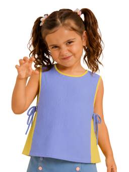 PILOLO - Blue Solid/Plain Round Neck Top