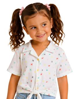 PILOLO - White Printed Collar Neck Top