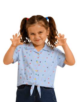 PILOLO - Blue Printed Collar Neck Top