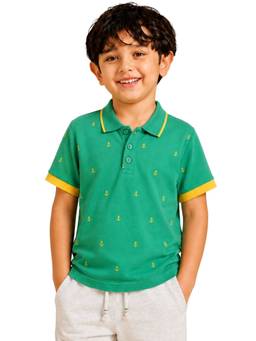 PILOLO - Green Printed Collar Neck Polo T-Shirt