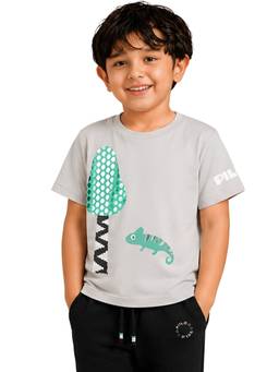 PILOLO - Grey Printed Round Neck T-Shirt