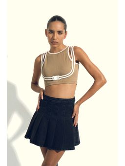 SOTBELLA - Brown Mock Belt Crop Top