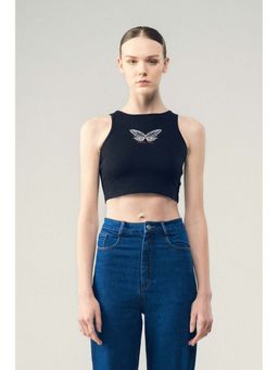 SOTBELLA - Black Butterfly Cropped Top