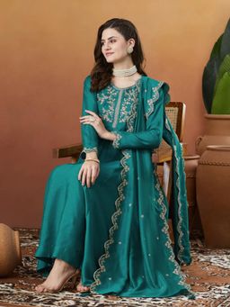 Gahan - Rama Vicitra Silk Embroidered Anarkali Kurta and Pant with Dupatta