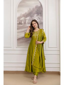 Gahan - Green Vicitra Silk Embroidered Anarkali Kurta and Pant with Dupatta