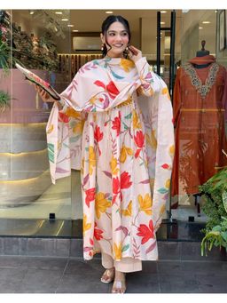 Gahan - Peach Cotton Embroidered Anarkali Kurta and Pant with Dupatta