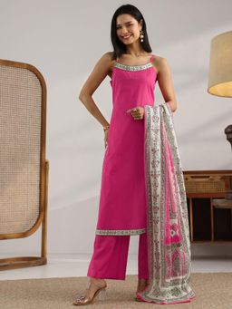 Gahan - Pink Italian Printed A-Line Kurta and Palazzo with Dupatta