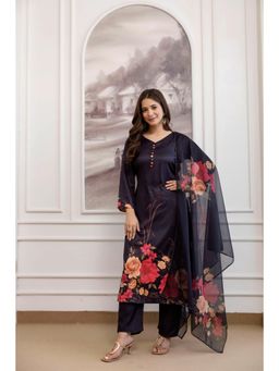 Gahan - Black Soft Aasma Printed A-Line Kurta and Pant with Dupatta