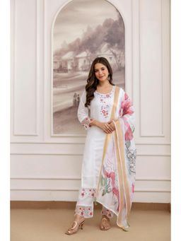 Gahan - White Chanderi Embroidered A-Line Kurta and Pant with Dupatta
