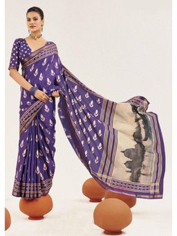 Gahan - Purple Cotton Silk Ikkat Print Saree with Unstitched Blouse
