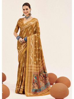 Gahan - Mustard Cotton Silk Ikkat Print Saree with Unstitched Blouse